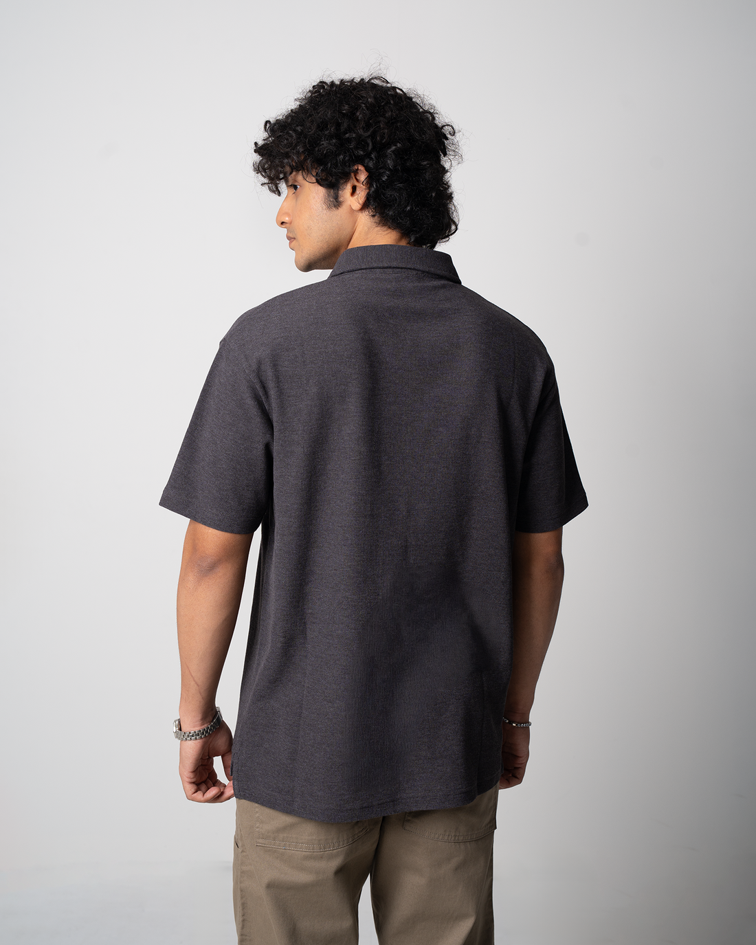 Mini Waffle Regular Polo-Dark Grey