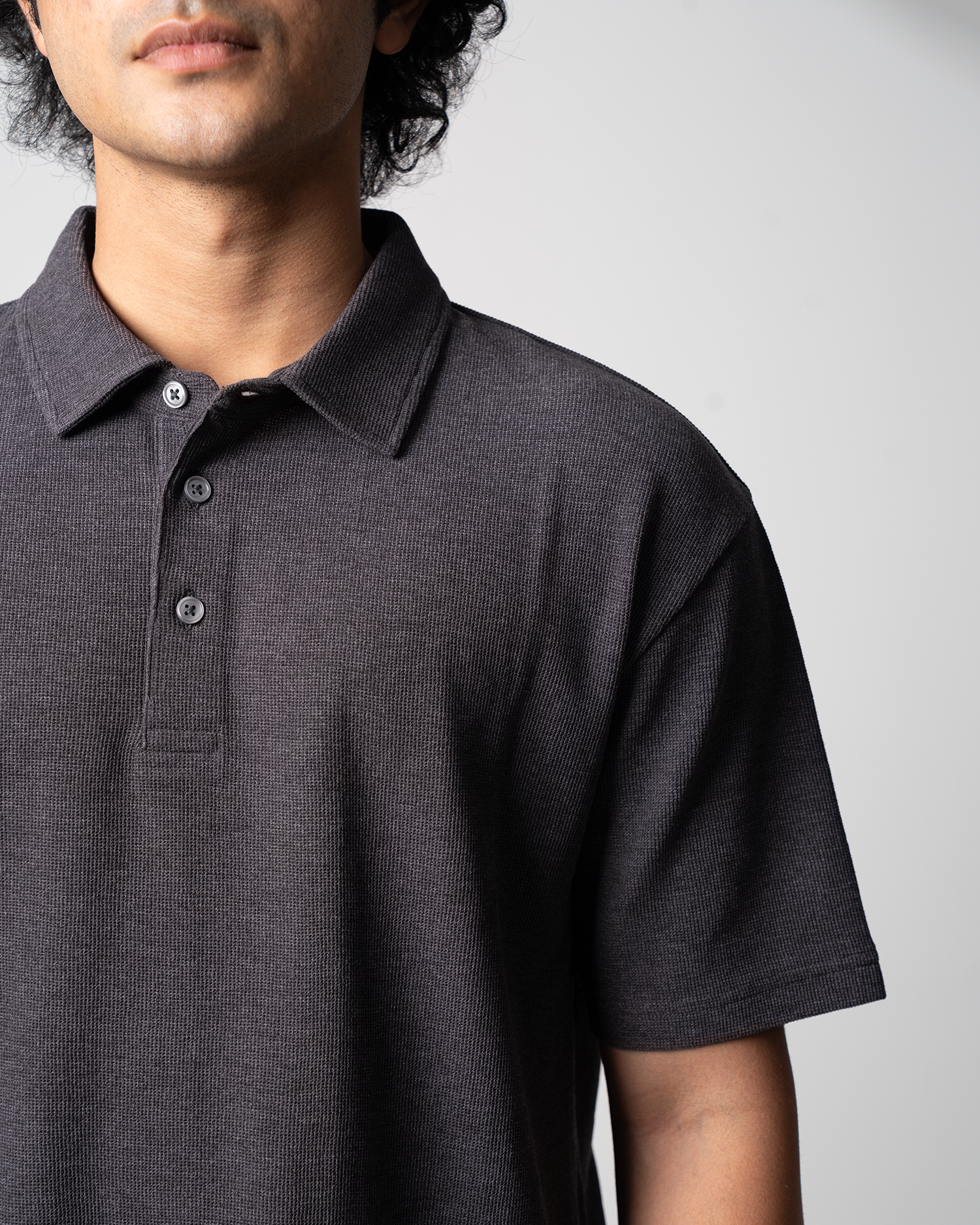 Mini Waffle Regular Polo-Dark Grey