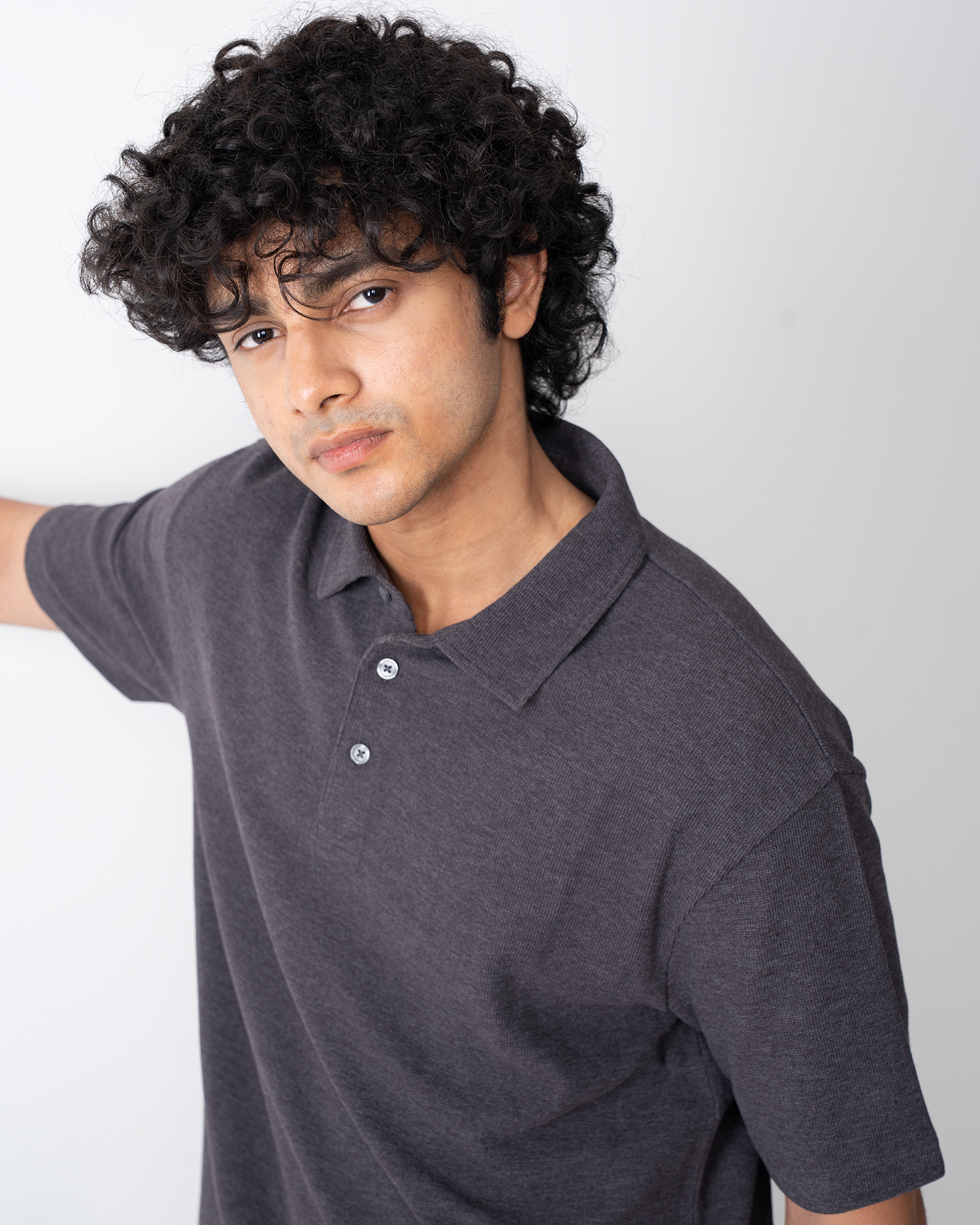 Mini Waffle Regular Polo-Dark Grey