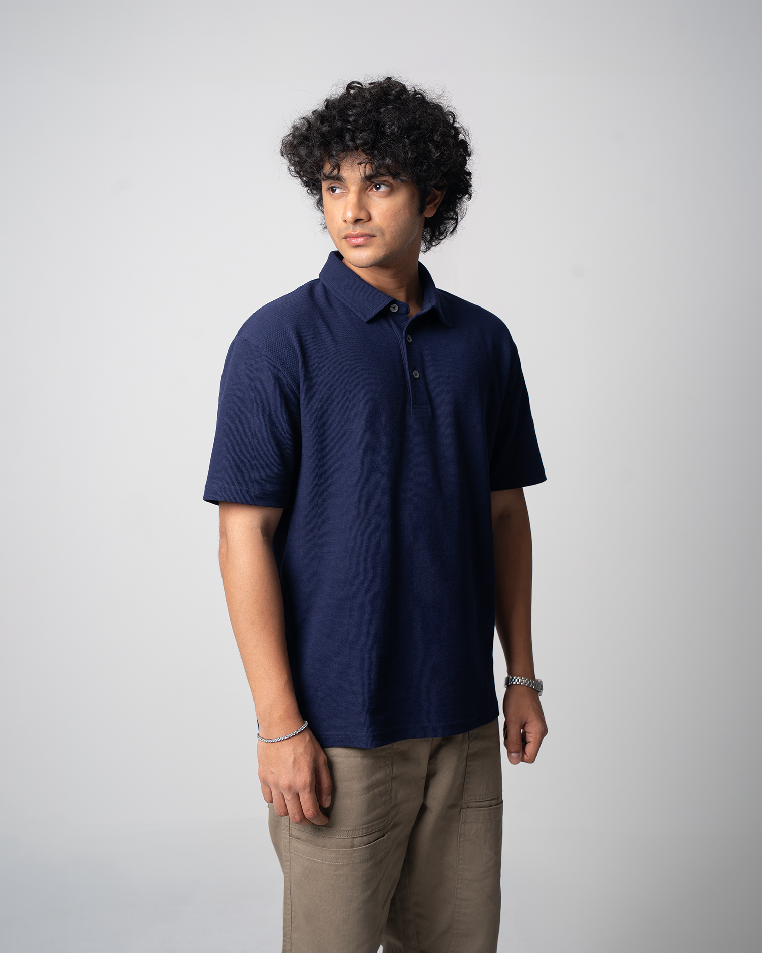 Mini Waffle Regular Polo-Dark Navy