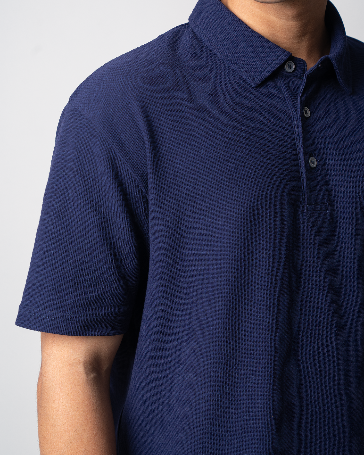 Mini Waffle Regular Polo-Dark Navy