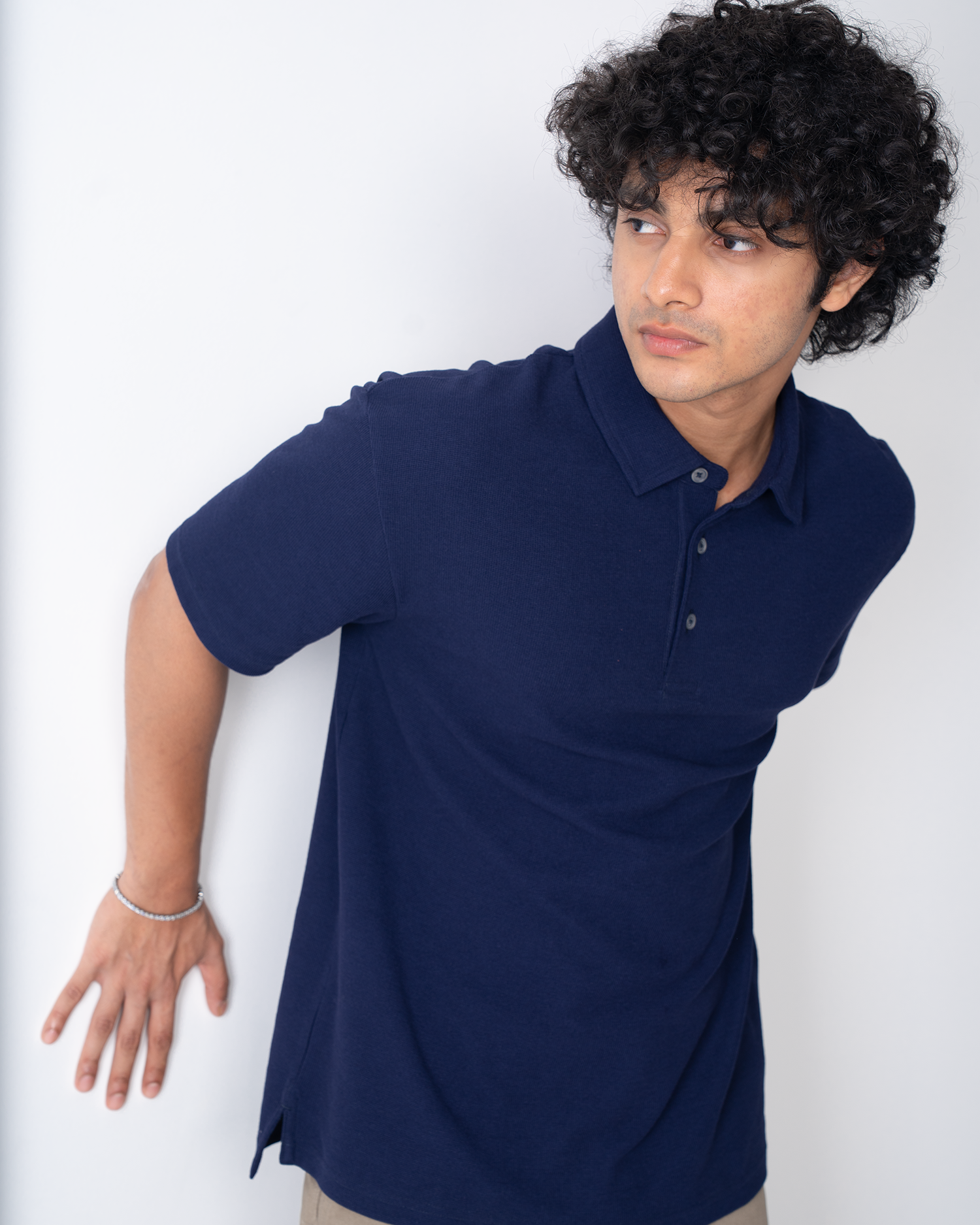 Mini Waffle Regular Polo-Dark Navy