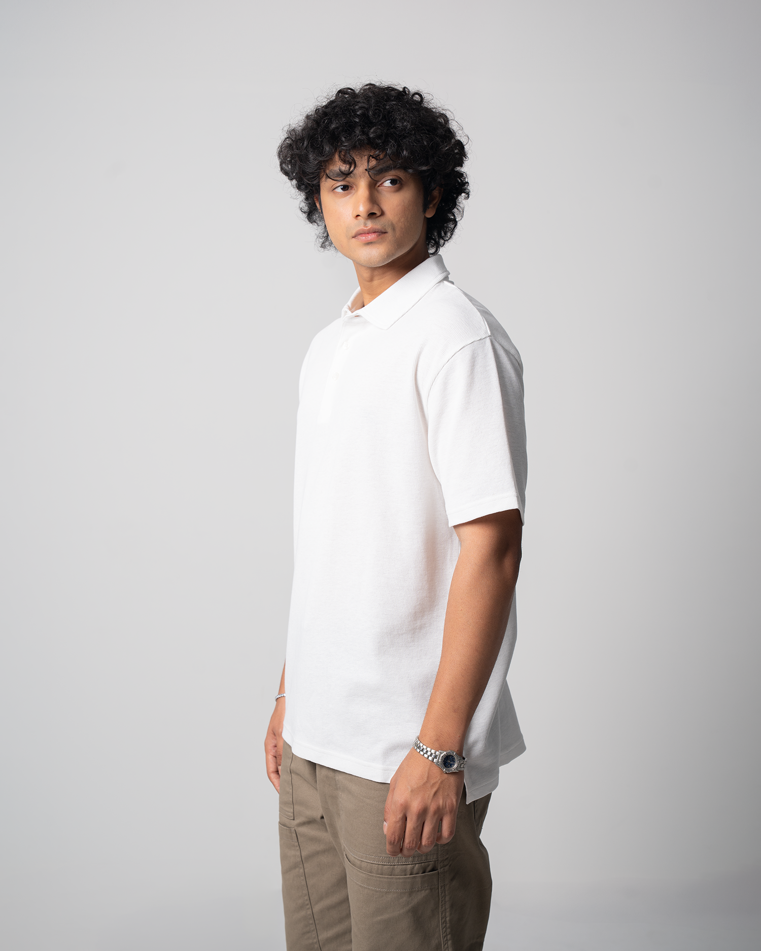 Mini Waffle Regular Polo-White