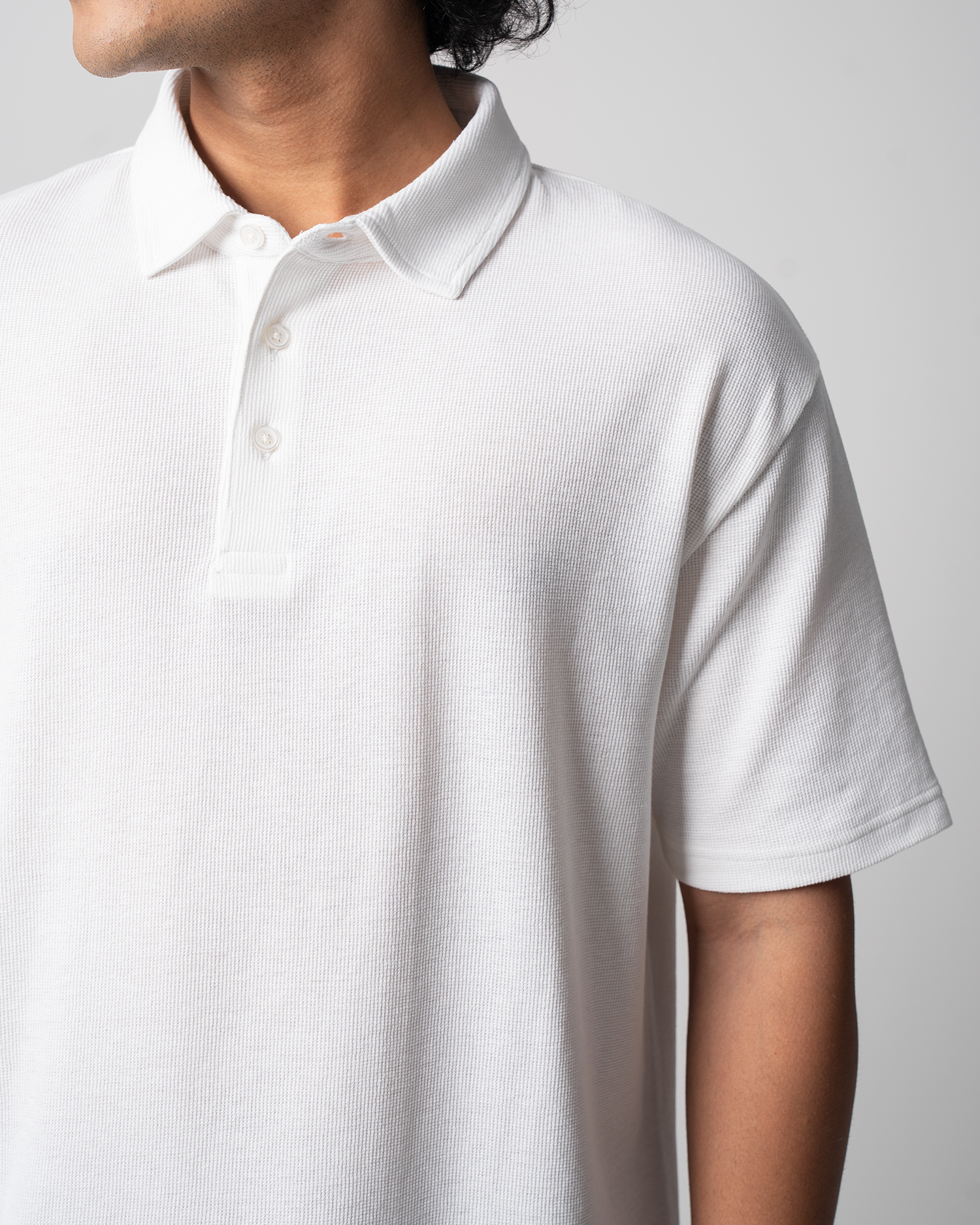 Mini Waffle Regular Polo-White