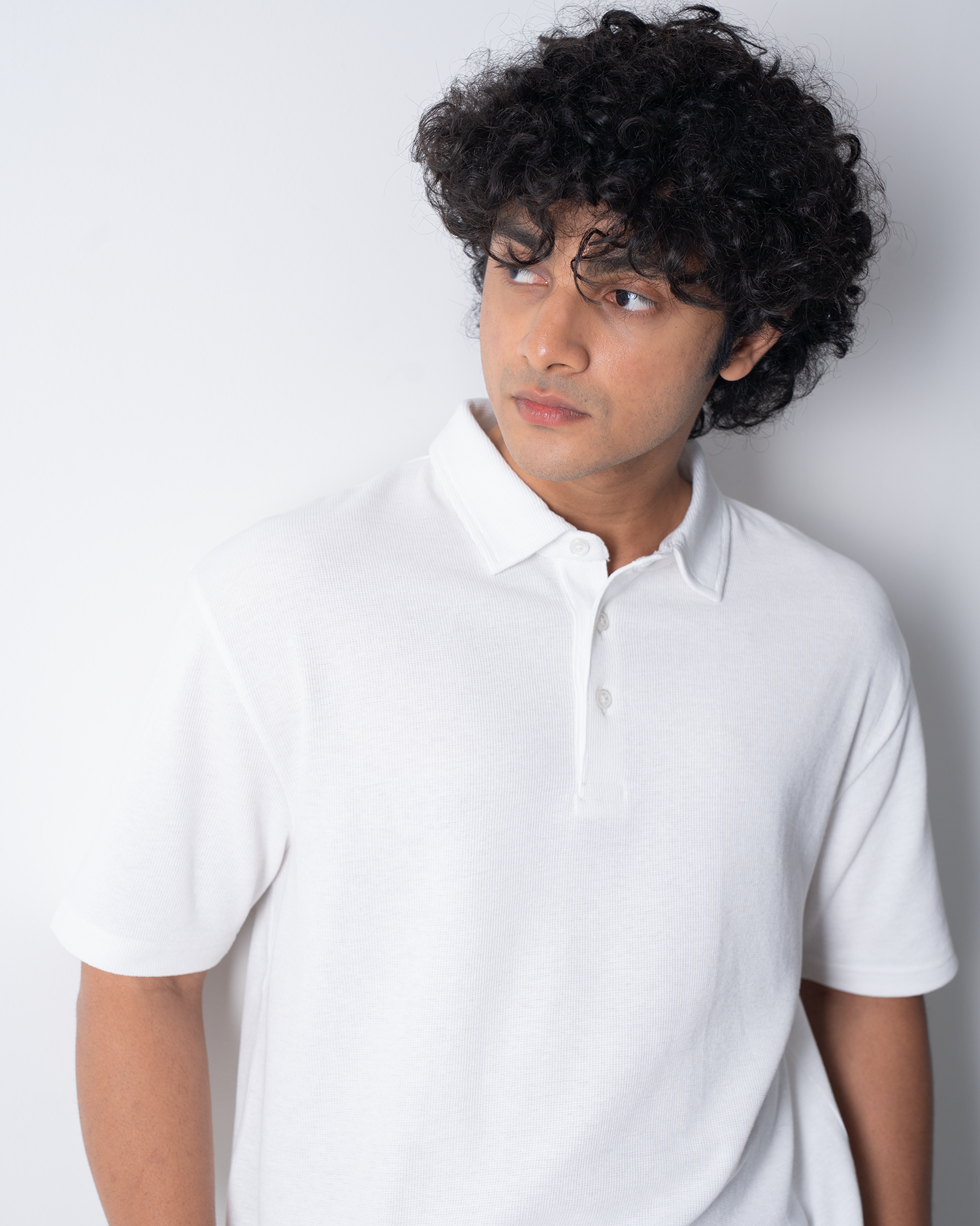 Mini Waffle Regular Polo-White
