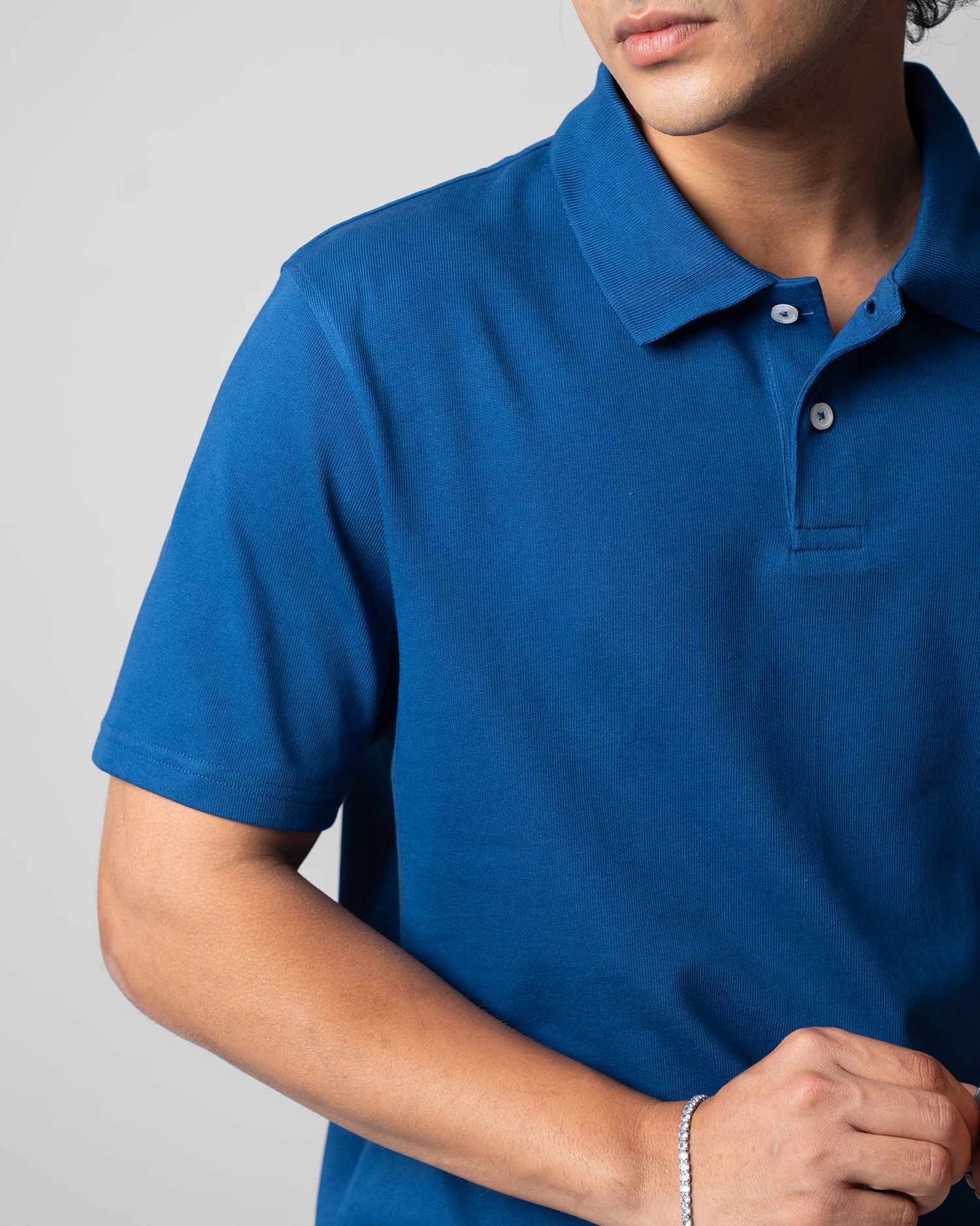Ribbed Loose Jersey Polo - Navy