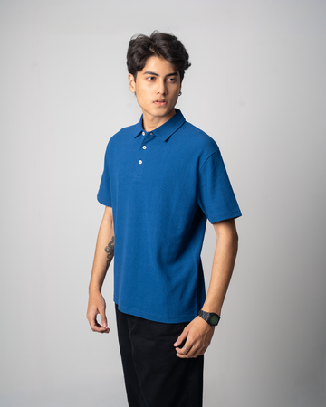 Mini Waffle Regular Polo-Dark Blue