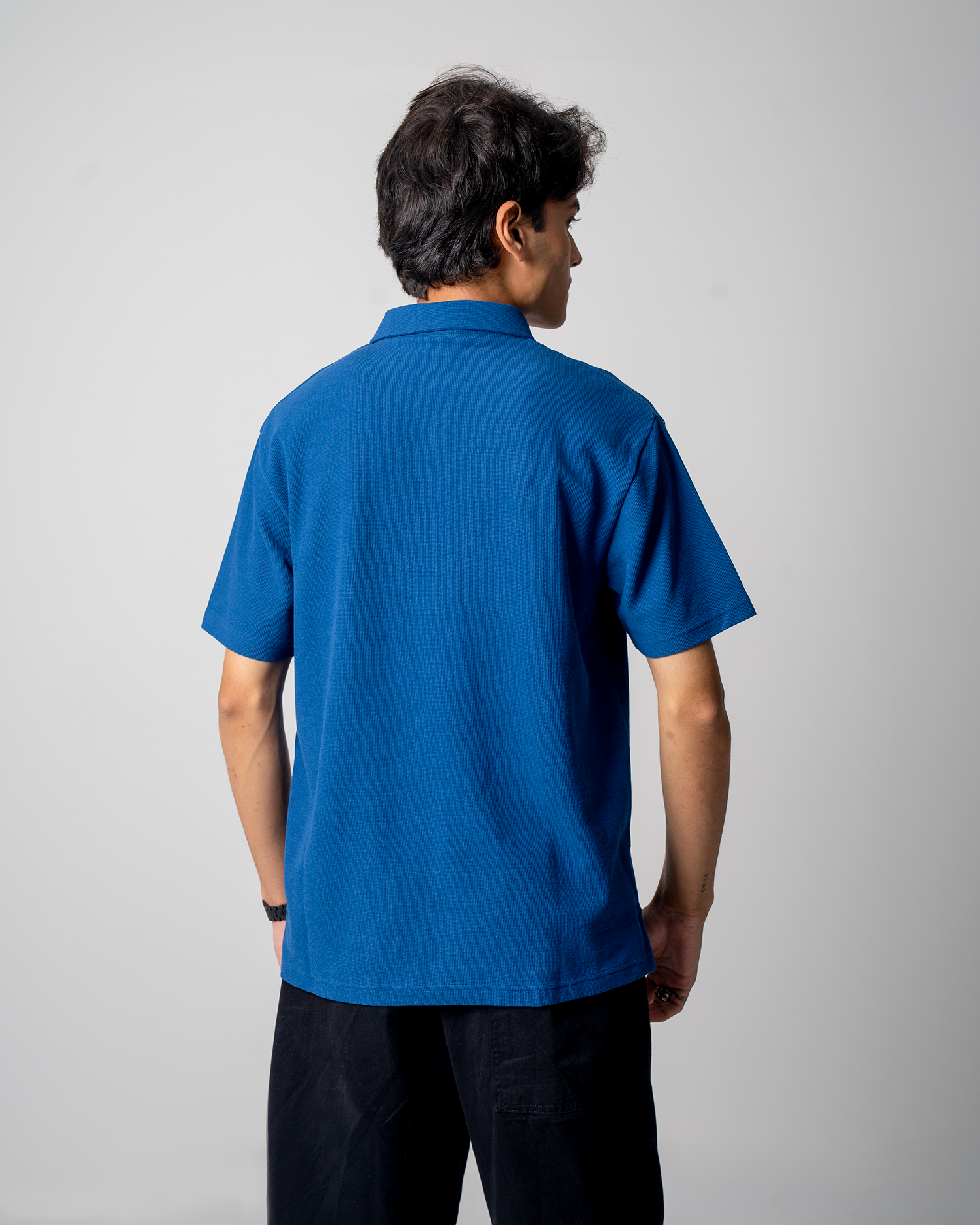 Mini Waffle Regular Polo-Dark Blue
