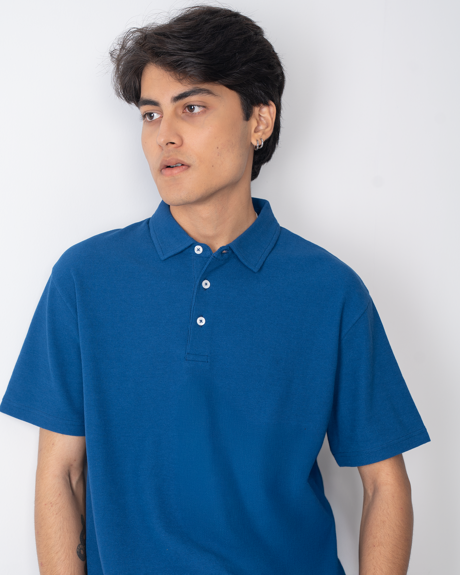 Mini Waffle Regular Polo-Dark Blue