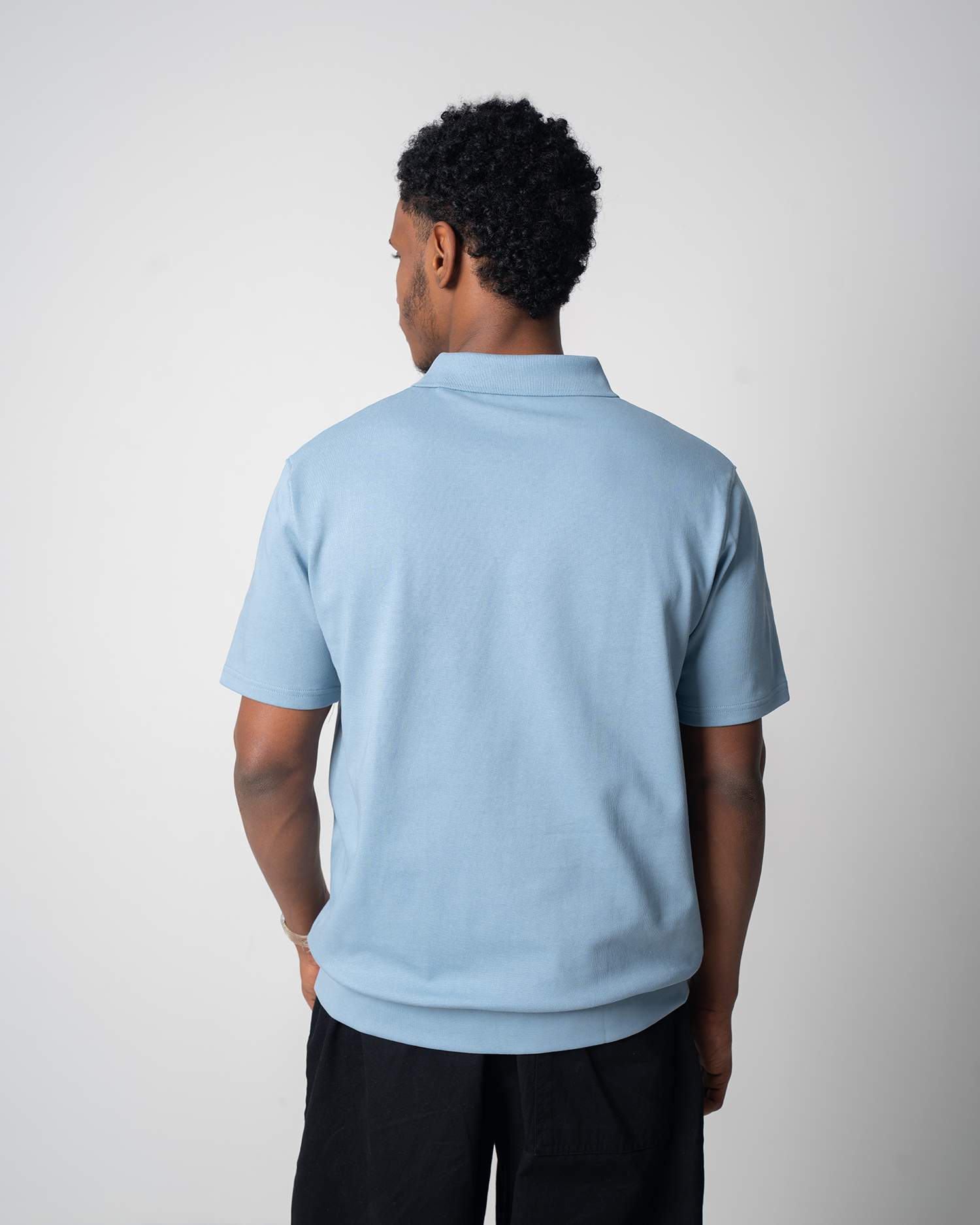 Ribbed Loose Jersey Polo - Sky Blue