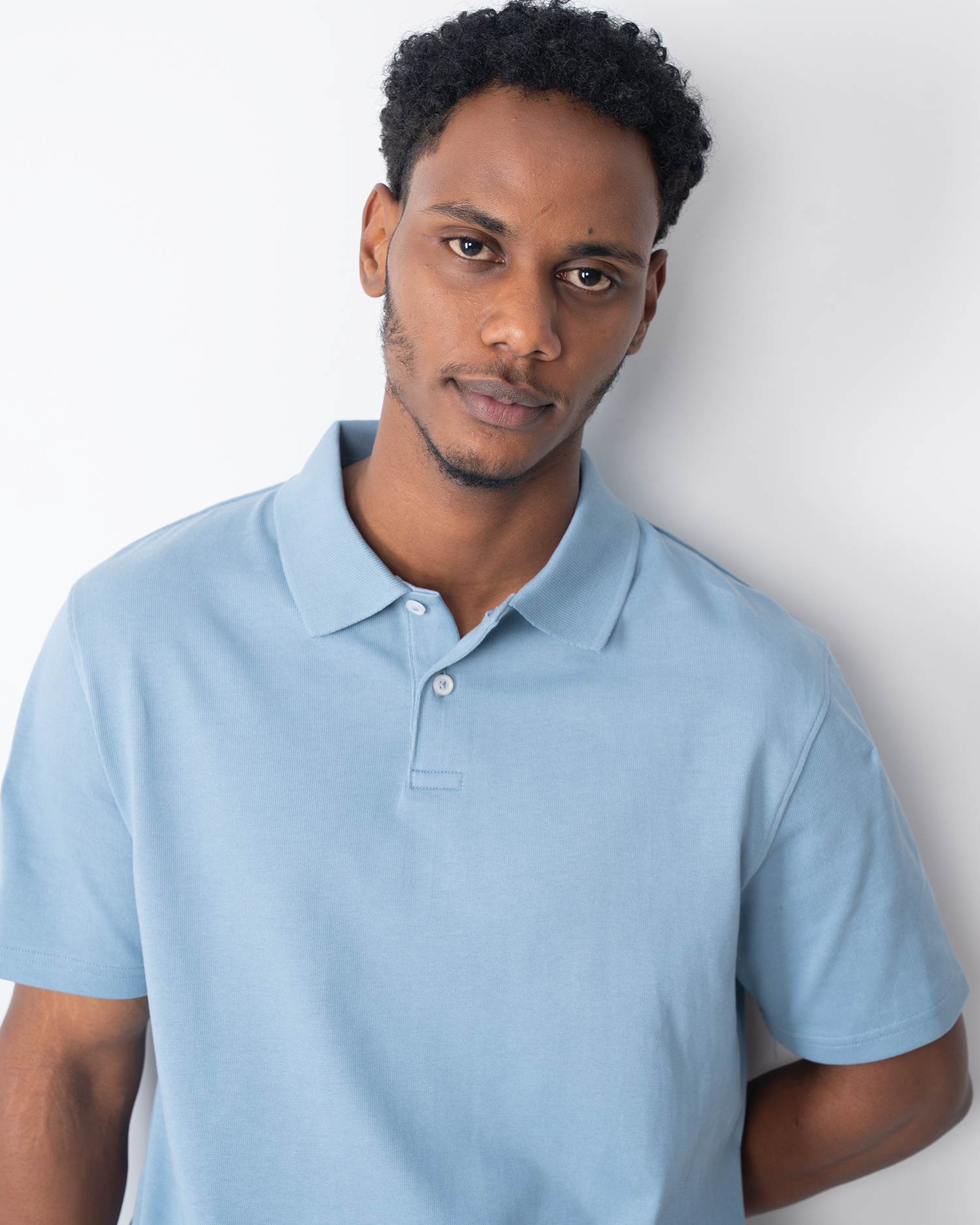 Ribbed Loose Jersey Polo - Sky Blue