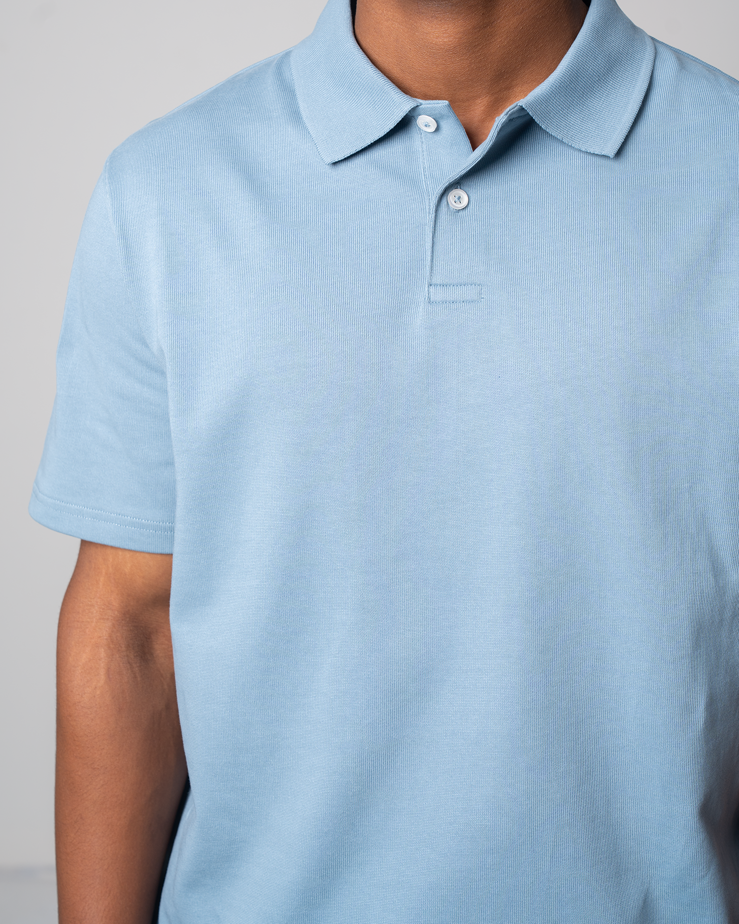 Ribbed Loose Jersey Polo - Sky Blue