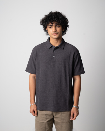 Mini Waffle Regular Polo-Dark Grey