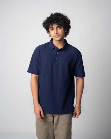 Mini Waffle Regular Polo-Dark Navy