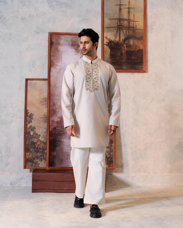 Ivory Threadwork Short Kurta