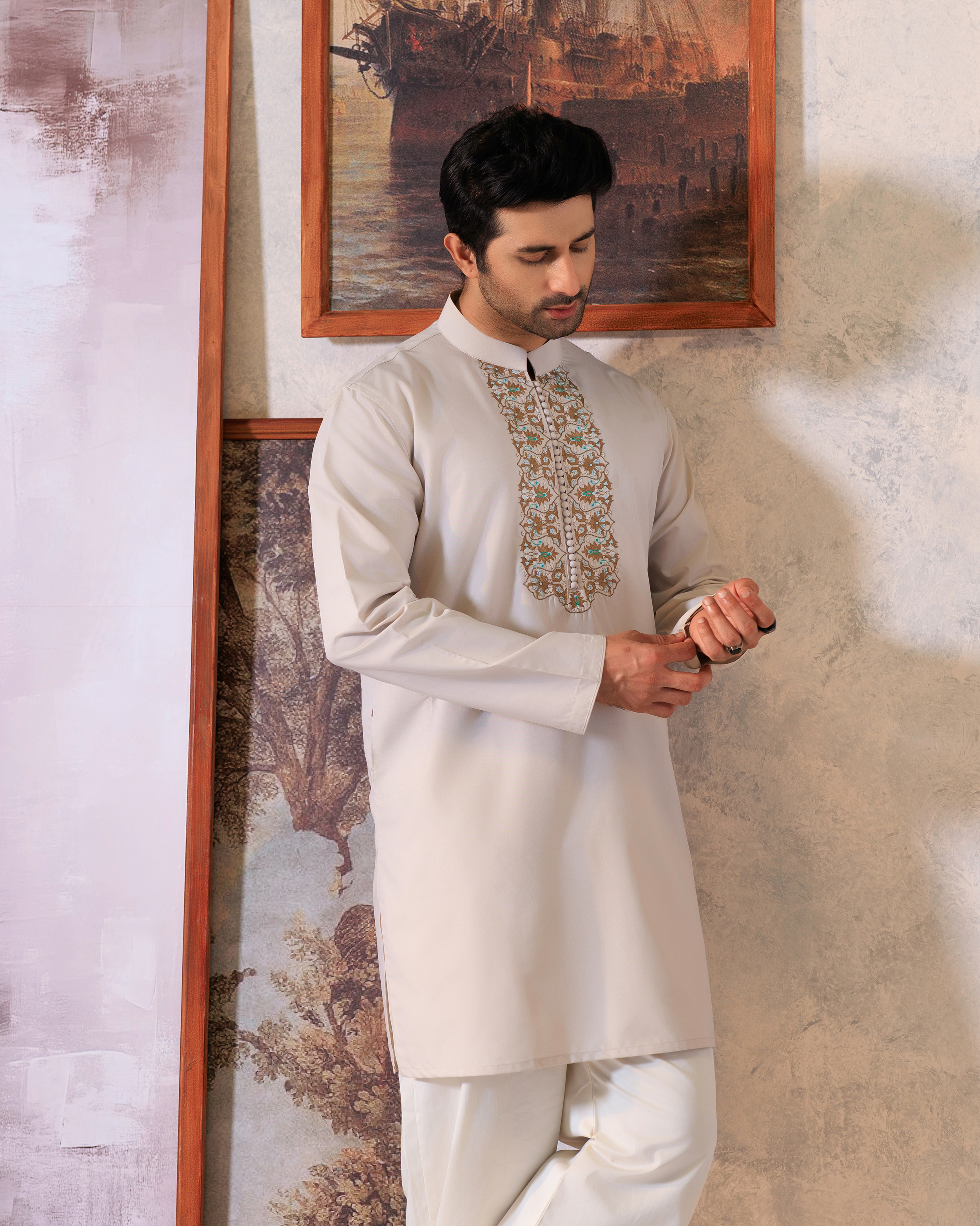 Ivory Threadwork Short Kurta