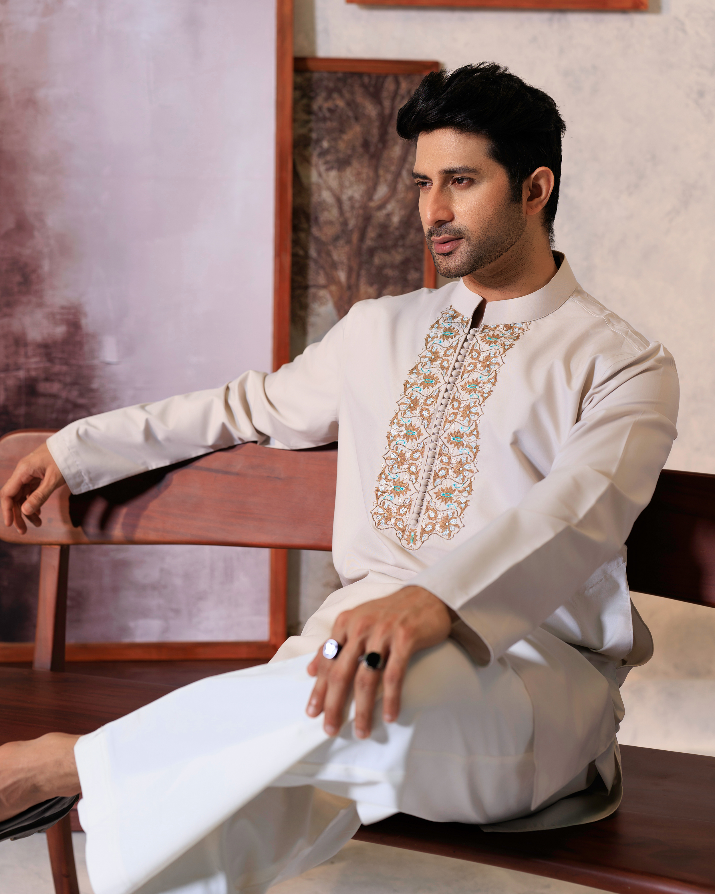 Ivory Threadwork Short Kurta