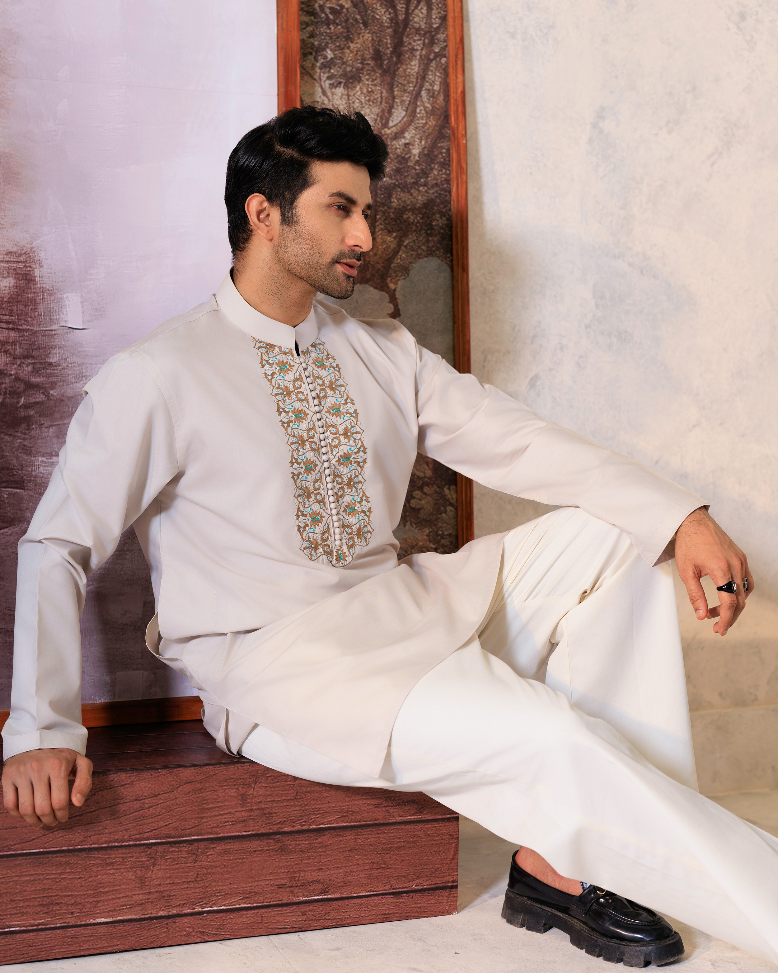 Ivory Threadwork Short Kurta