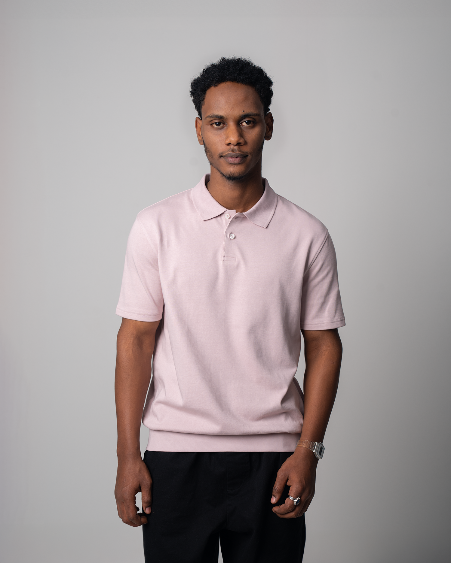 Ribbed Loose Jersey Polo - Lilac