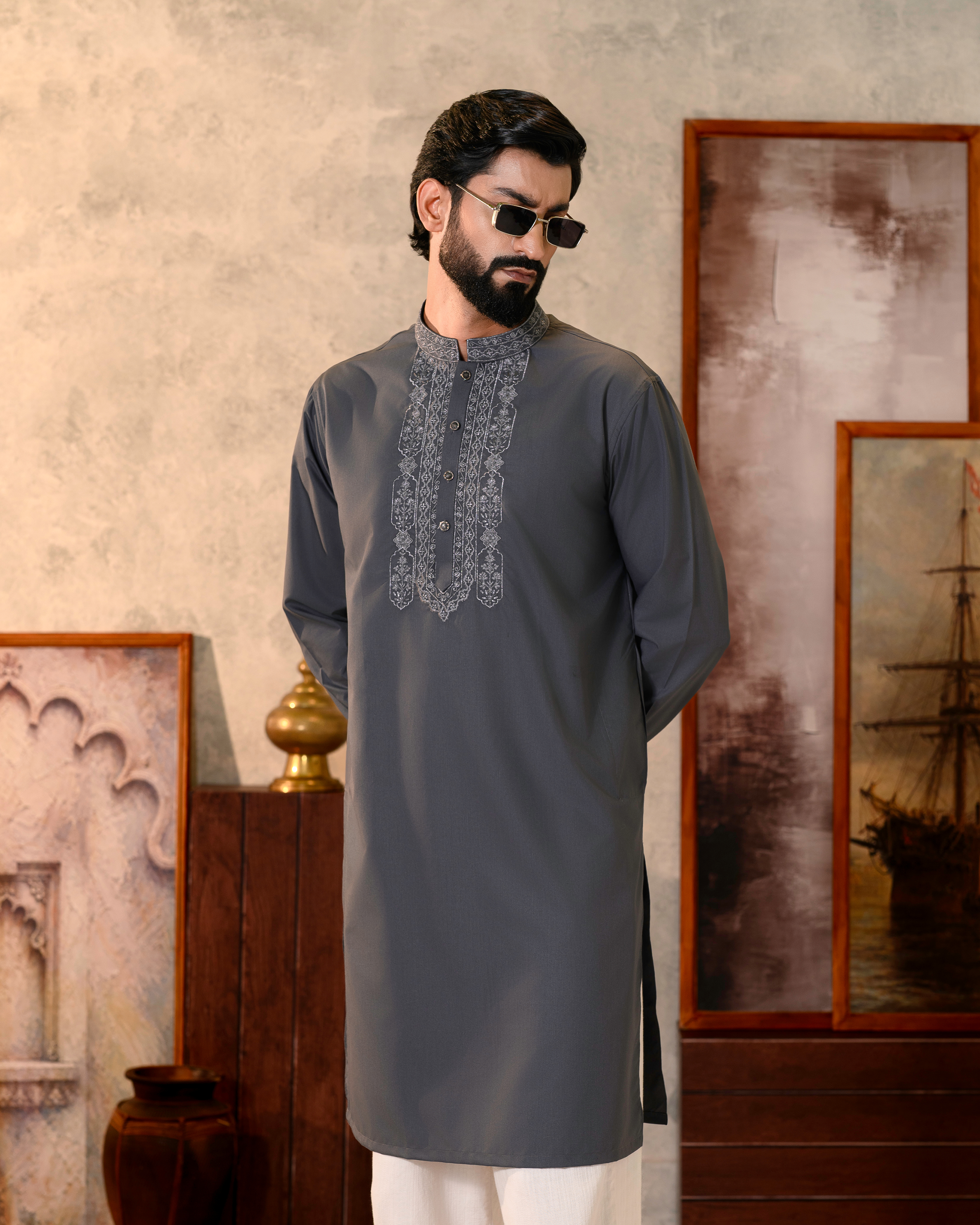 Smoke Threadwork Panjabi