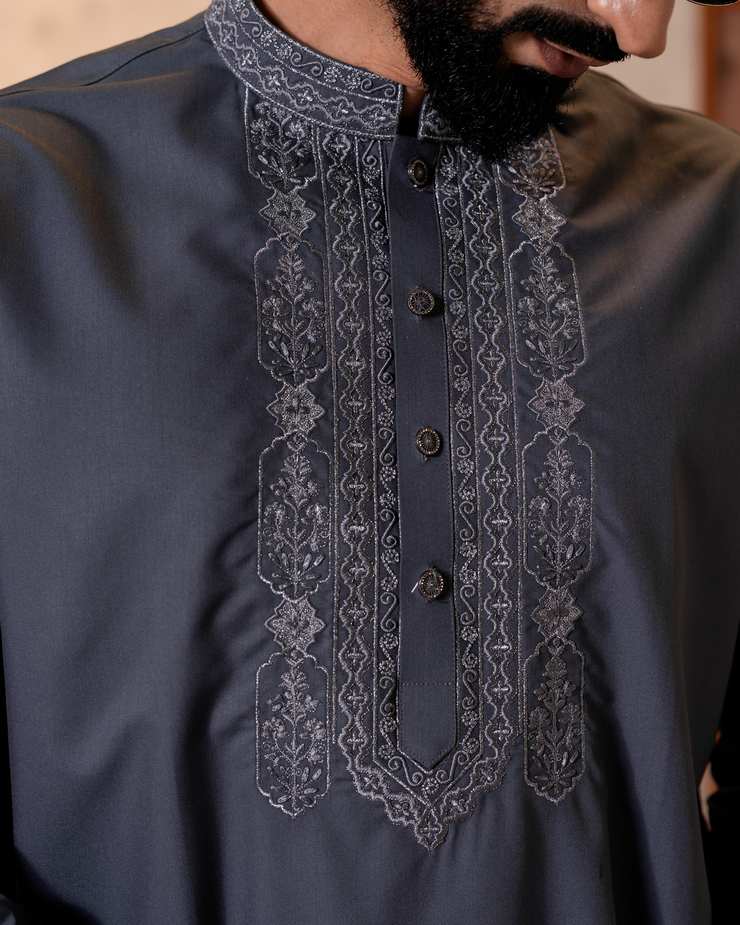 Smoke Threadwork Panjabi