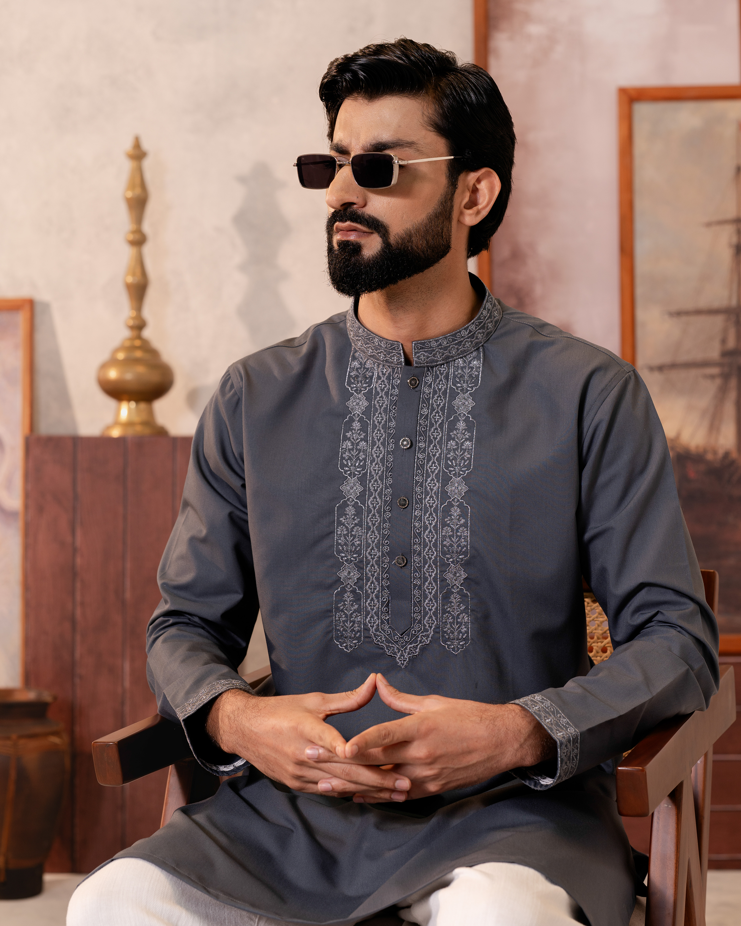 Smoke Threadwork Panjabi