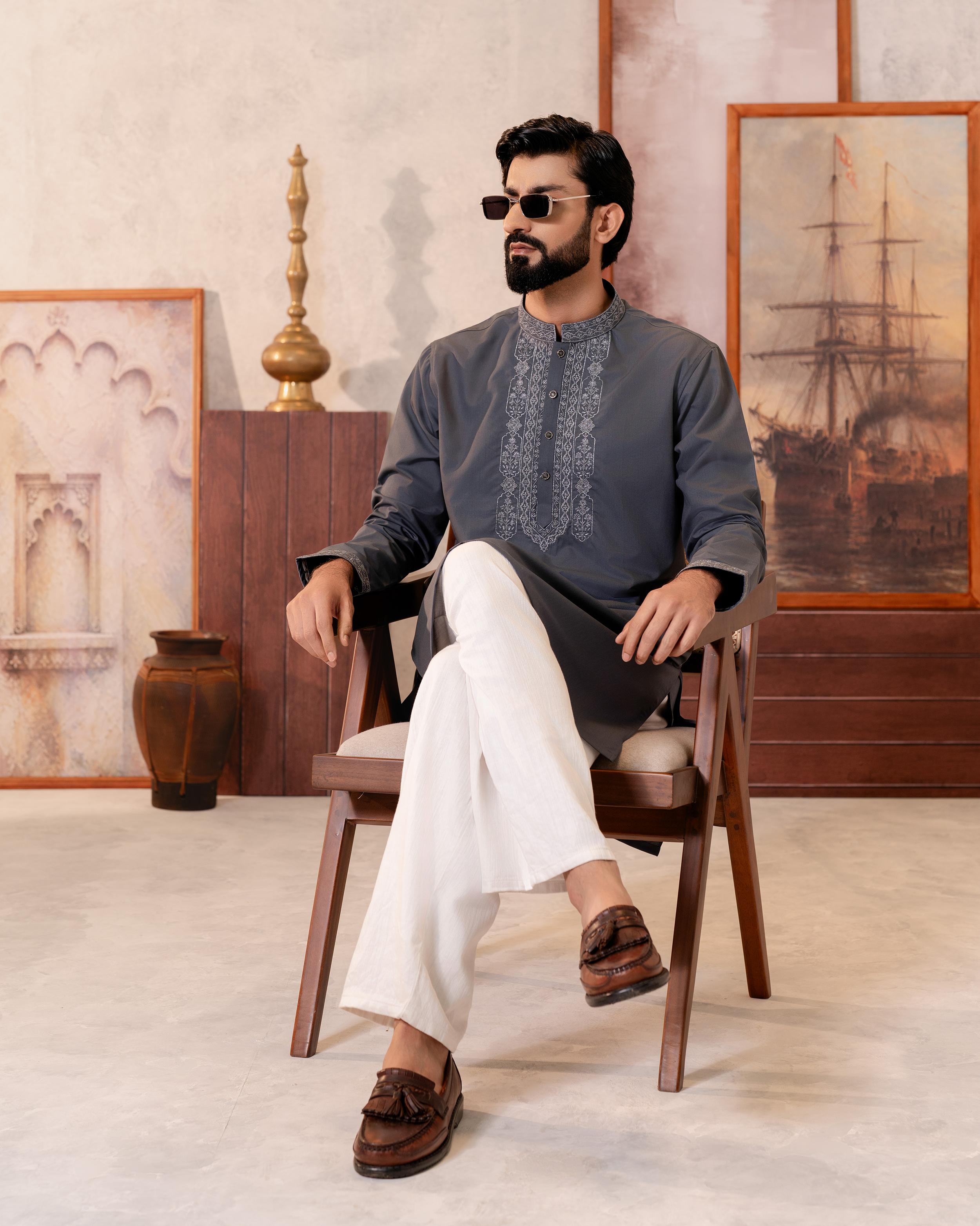 Smoke Threadwork Panjabi