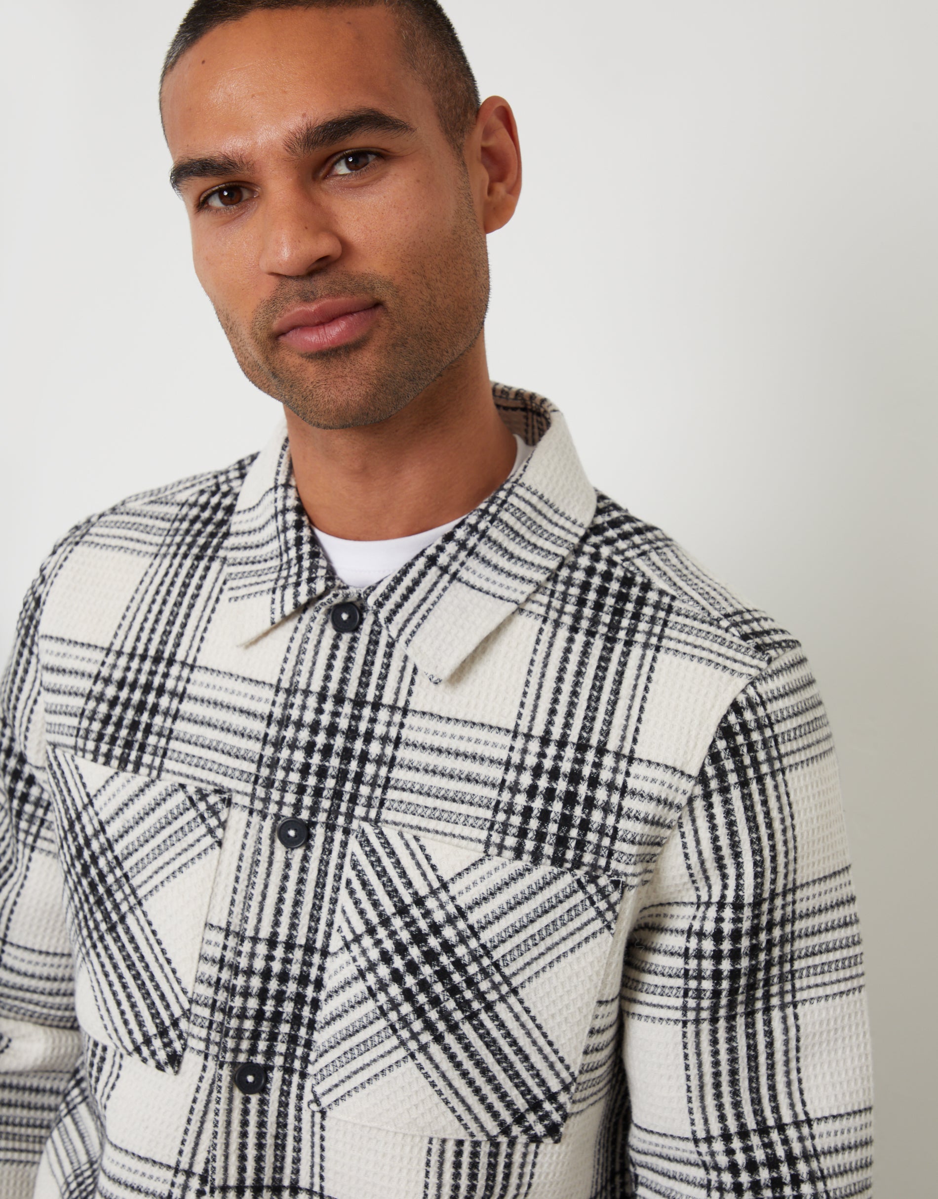 MENS SHACKET L/SLV WAIKIKI -  Ecru / Black