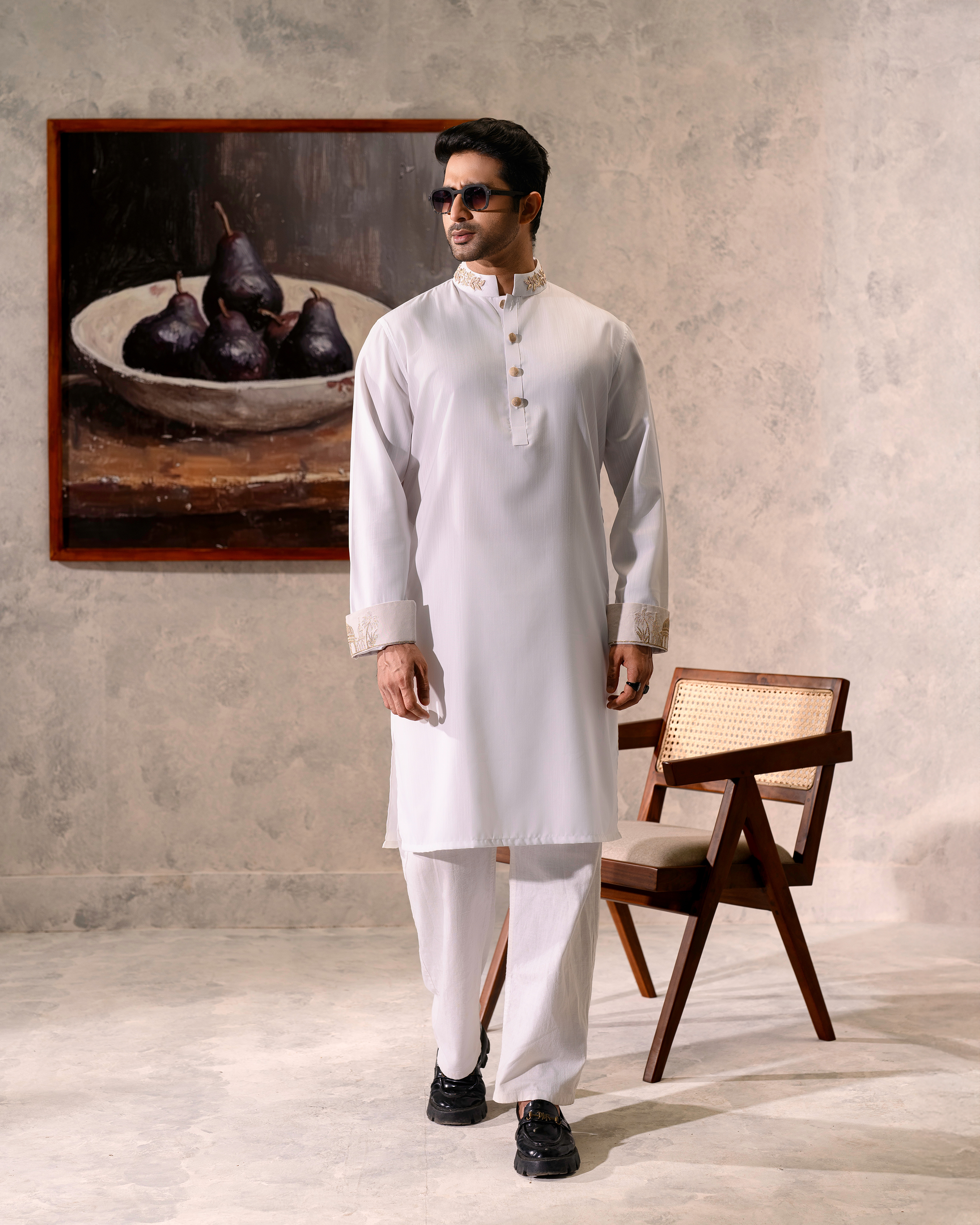White Glided Panjabi