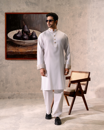 White Glided Panjabi