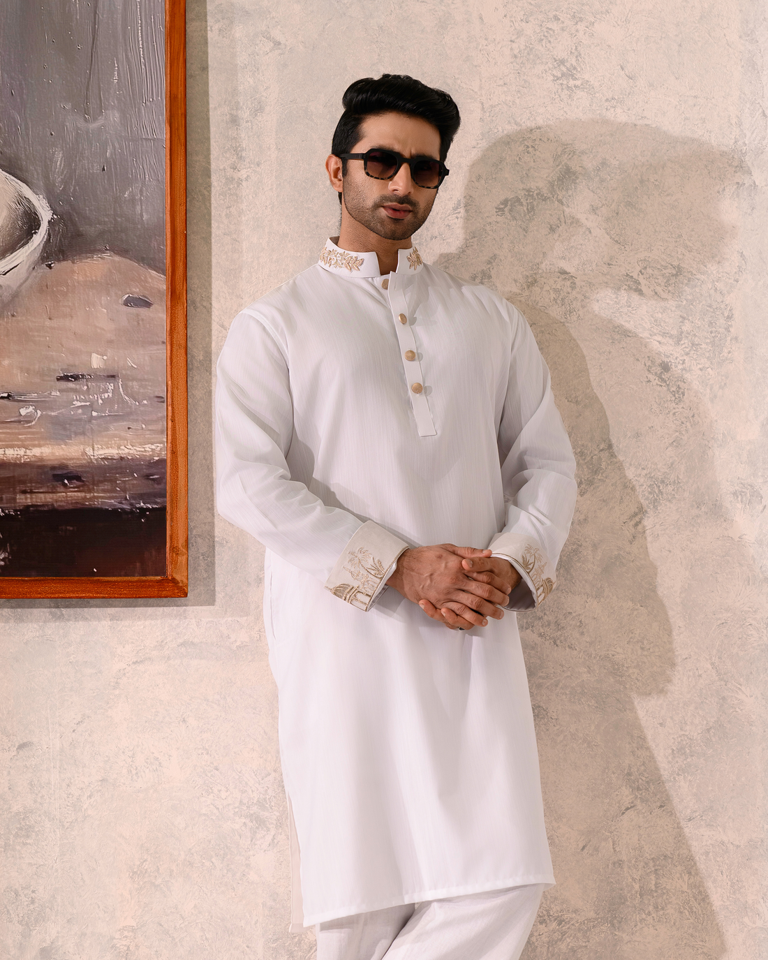 White Glided Panjabi