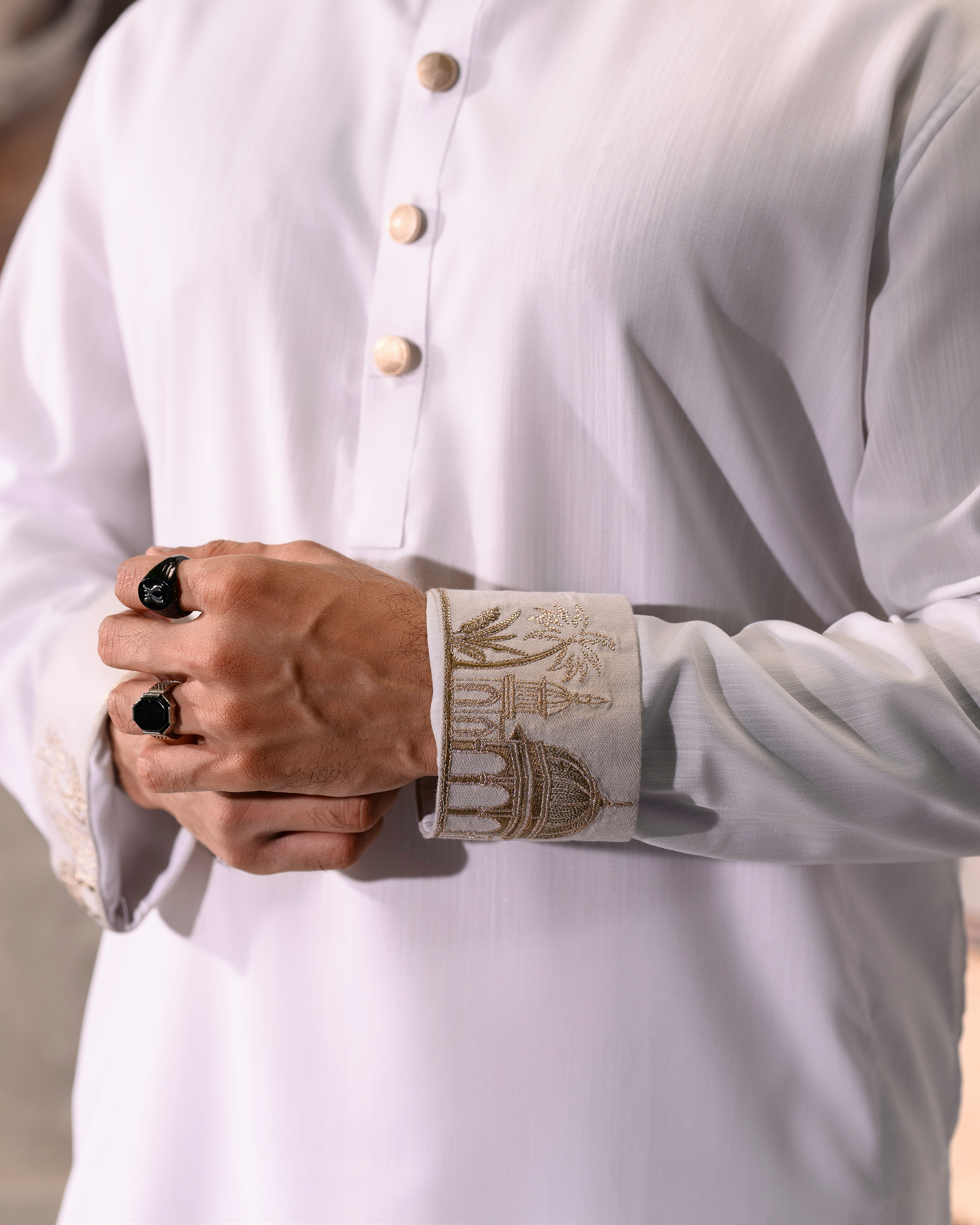 White Glided Panjabi