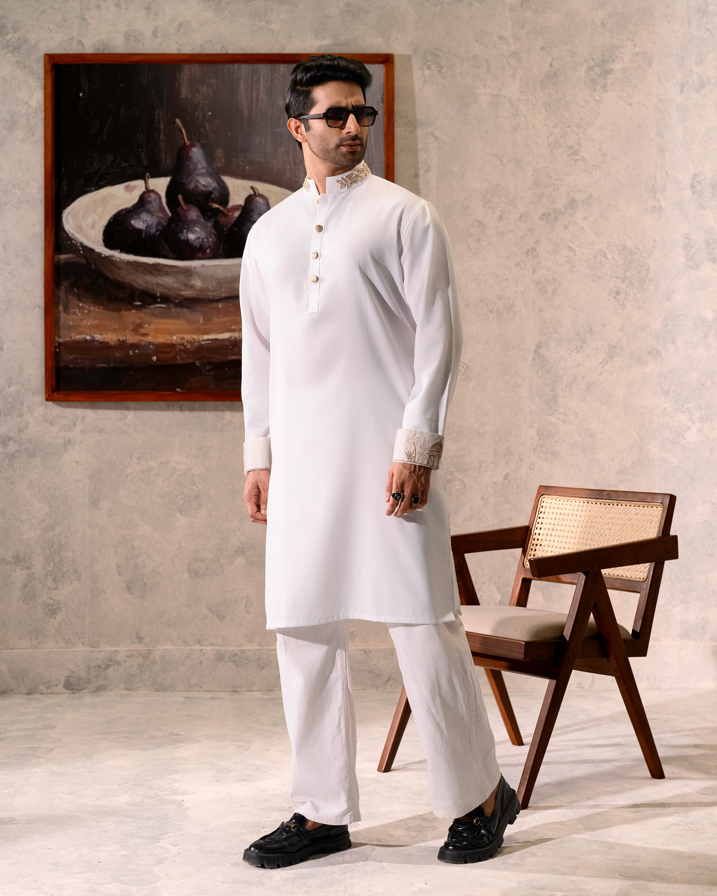 White Glided Panjabi