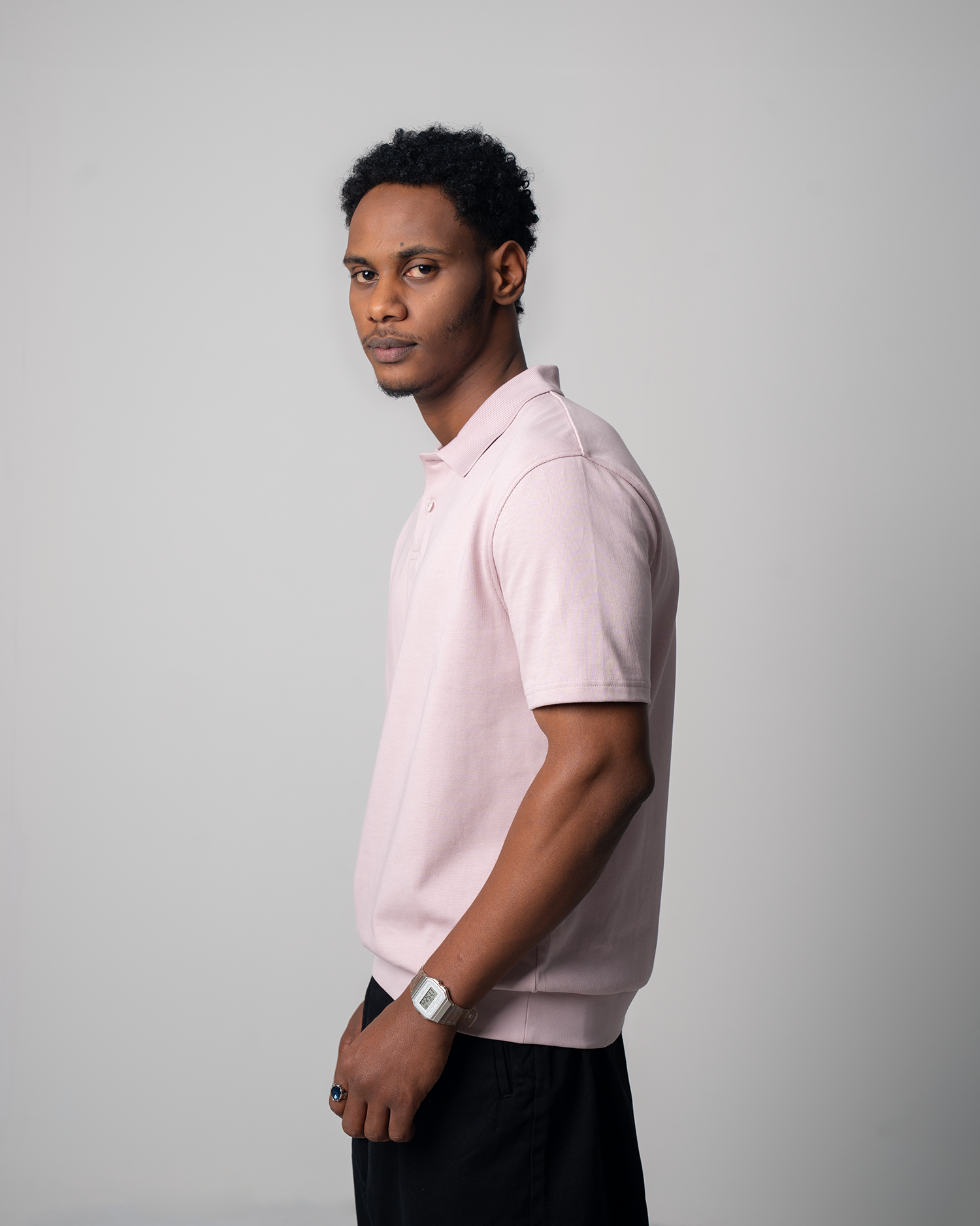 Ribbed Loose Jersey Polo - Lilac