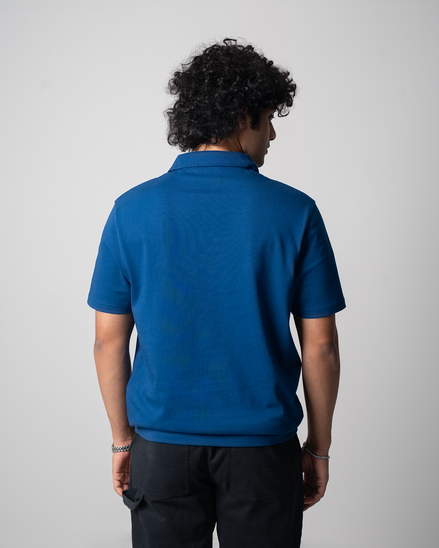 Ribbed Loose Jersey Polo - Navy