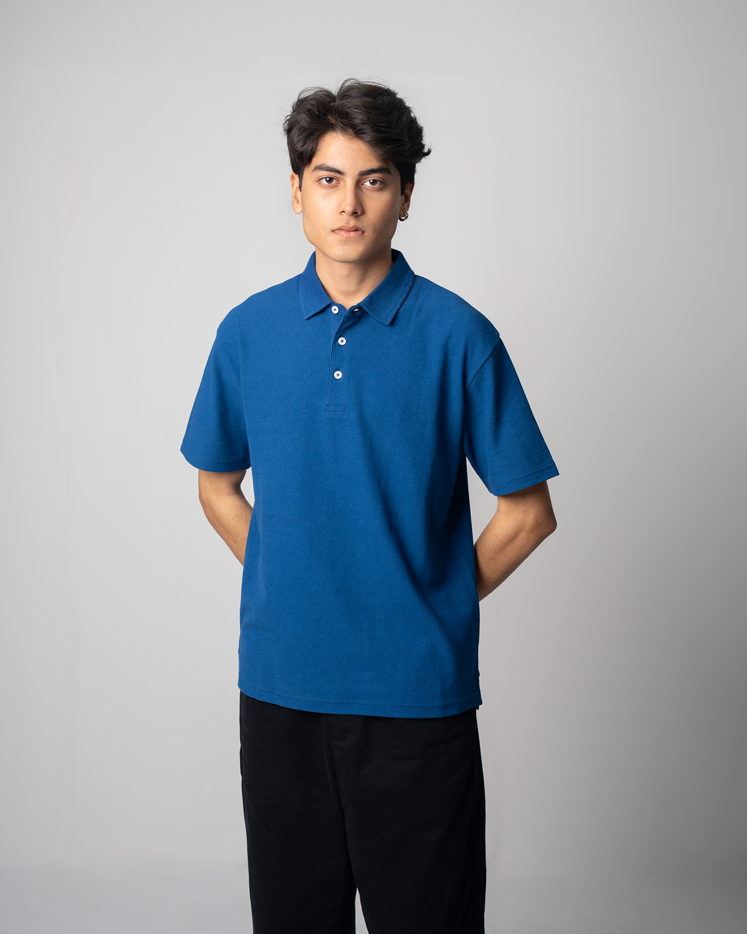 Mini Waffle Regular Polo-Dark Blue