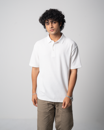 Mini Waffle Regular Polo-White